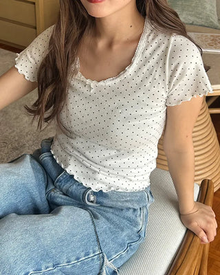 Polka Dot Ribbon Short-Sleeved T-Shirt