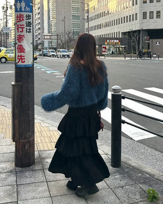 Frilled tiered long skirt