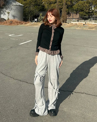 Checked frill cardigan