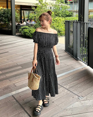 Off-shoulder tiered long dress