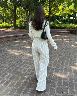 Striped Loose Fit Elastic Waist Pants