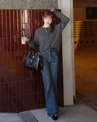 Two-tone polka dot cardigan