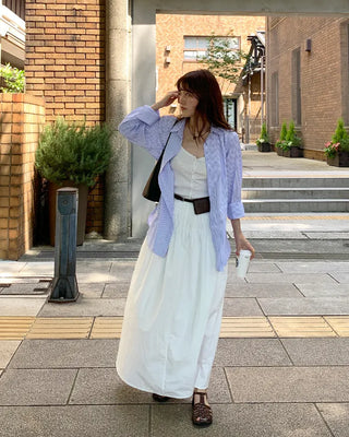 Shirred waist long skirt