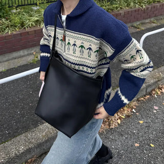 Patterned Half-Zip Knit Sweater