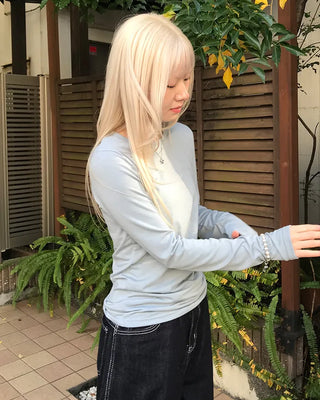 Round neck rayon long-sleeve T-shirt