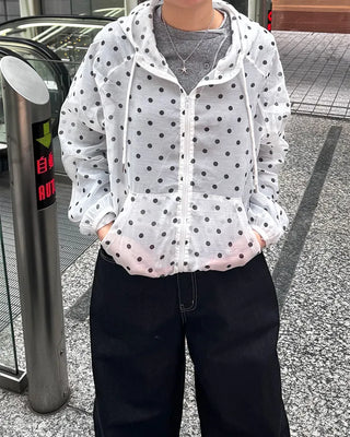 Loose-fit polka dot hooded zip-up