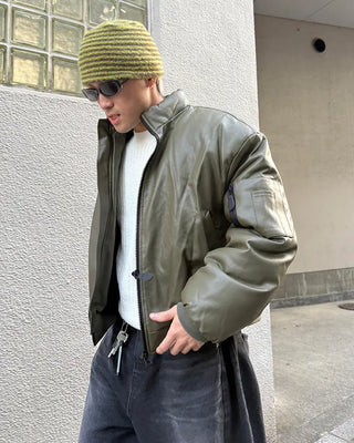 Leather padded jacket