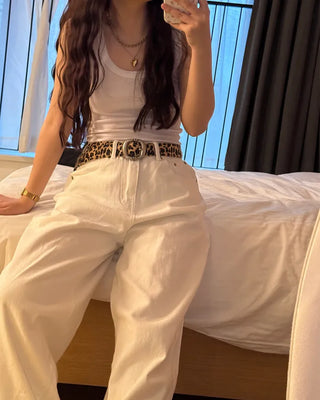 Round leopard belt