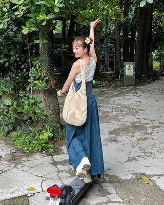 Smoked denim long dress