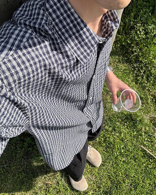 Seersucker check short-sleeved shirt