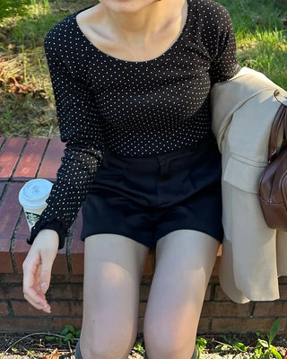 Scalloped Cuff Dot Long T-Shirt