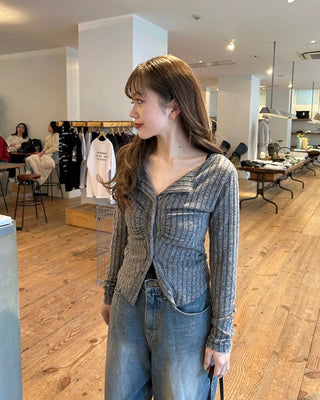 Slim Rib Shirring Cardigan