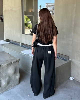 Two-tone wide sweatpants