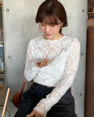 Flower sheer T-shirt