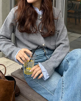 Frill-point button cardigan