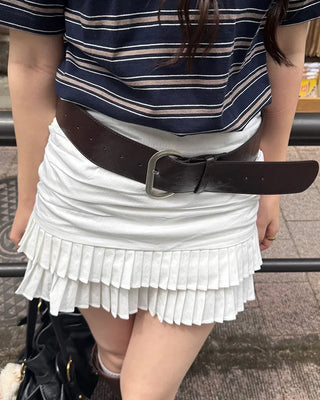 Shirred tiered pleated mini skirt