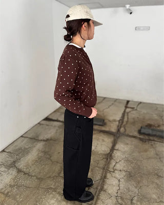 Polka Dot Round Neck Cardigan