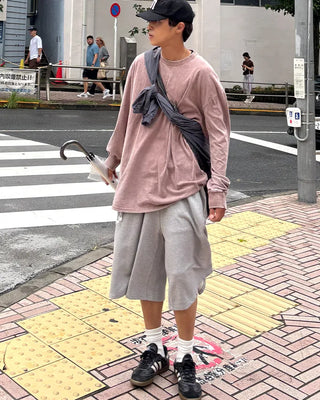 Belted wide sweat Bermuda shorts