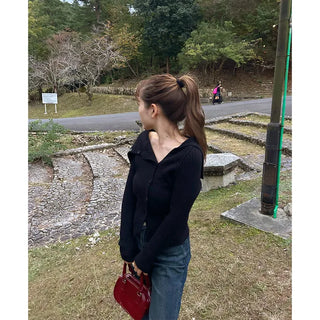 Big collar ribbed knit