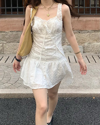 Flower lace camisole mini dress