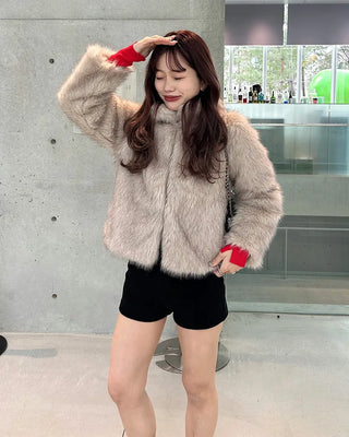 High-neck fur jacket
