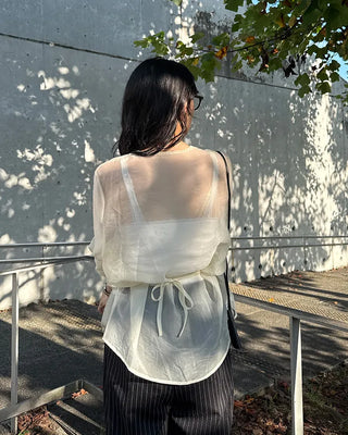 Collarless sheer blouse