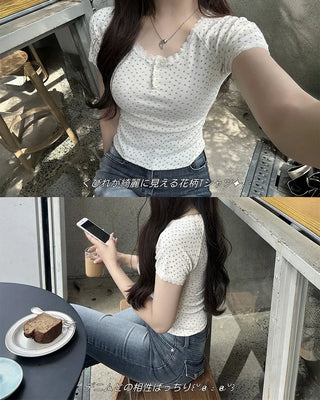 Mini Flower Lace Point Half T-Shirt