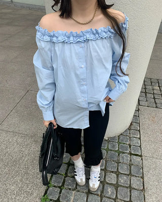 Frilled off-shoulder blouse
