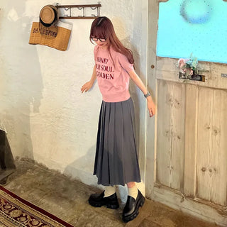Lettering Half-Sleeve Knit
