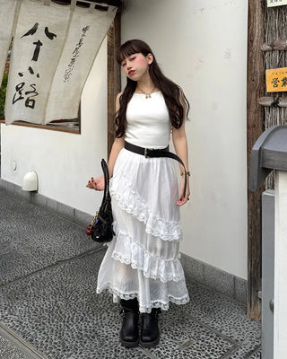Tiered slit long skirt
