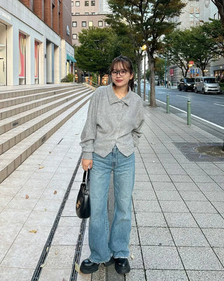 Loose-fit color knit cardigan
