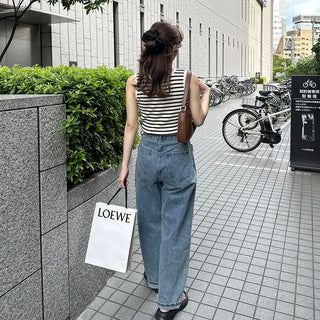 Buckle waist denim pants
