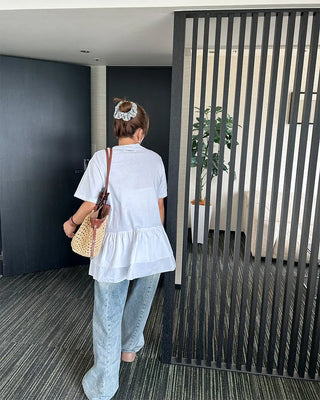 Frilled hem short-sleeve T-shirt