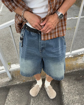 Washed Bermuda denim pants
