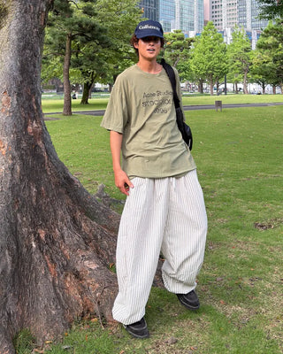 Seersucker striped wide-leg pants