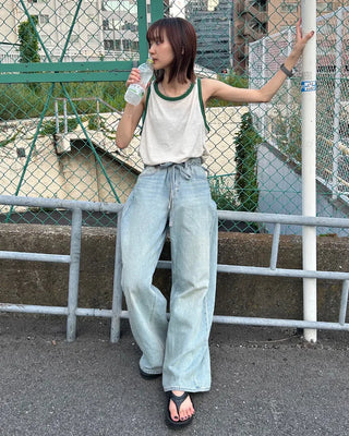 Color-block linen sleeveless top