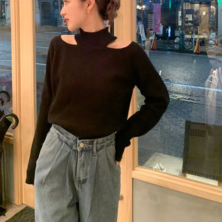 Slit Point Half Neck Knit