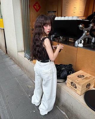 Ribbon back pocket balloon pants