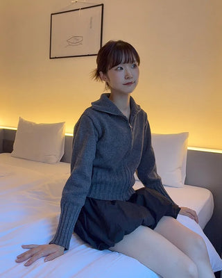Double-zip ribbed knit top
