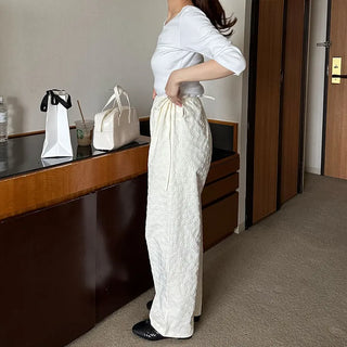 Flower embossed pants