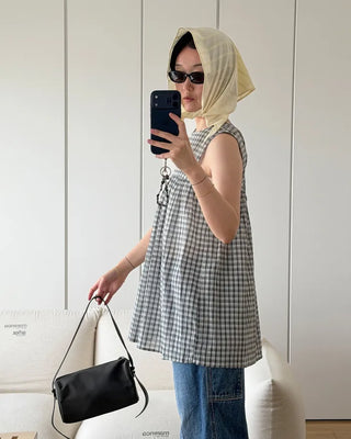 Checked long blouse