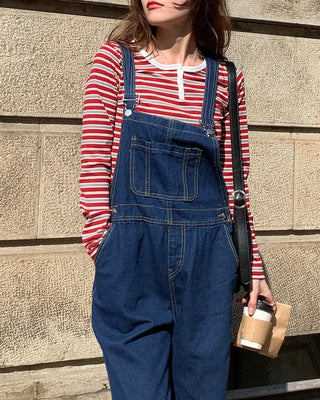 Striped Henley Neck Long T-Shirt