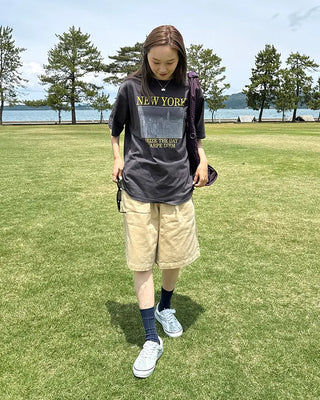 (Unisex) Cotton Wide Half Pants with Drawstring Waist