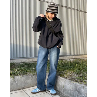 Unisex basic denim wide-leg pants