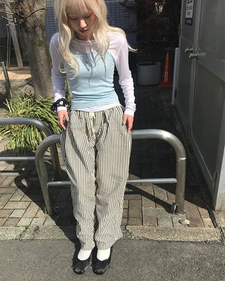 Striped pants with string waistband