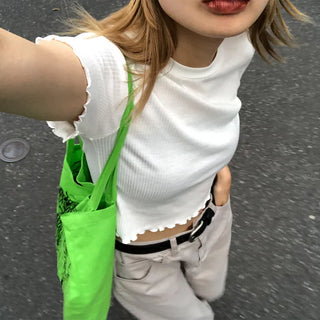 Cropped Frill Half-Sleeve T-Shirt