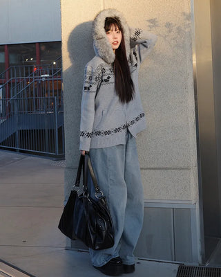 Nordic Fur Hoodie Zip Knit