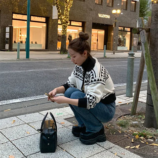 Nordic pattern knit zip-up