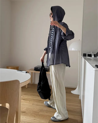 Cotton blend hooded shirt