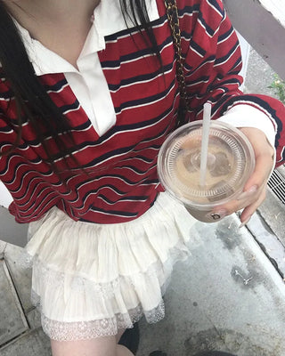 Half-open collar border T-shirt